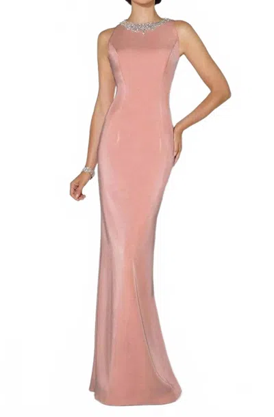 Cameron Blake Beaded High Neck Evening Gown In English Rose In Pink