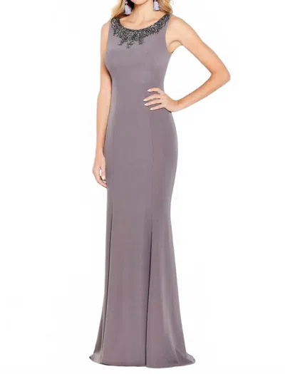 Cameron Blake Beaded Sleeveless Long Maxi Dress In Dark Mink In Multi