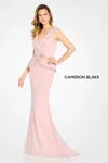 Cameron Blake Cb100 Long Beaded Formal Peplum Evening Gown In Pink