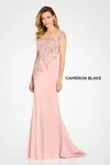 Cameron Blake Cb102 Beaded Long Formal 3d Floral Applique Evening Gown In Pink