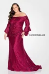 Cameron Blake Cb103 Lace Formal Long Beaded Evening Gown In Burgundy