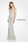 Cameron Blake Cb105 A Line Long Formal Lace Evening Dress In Silver