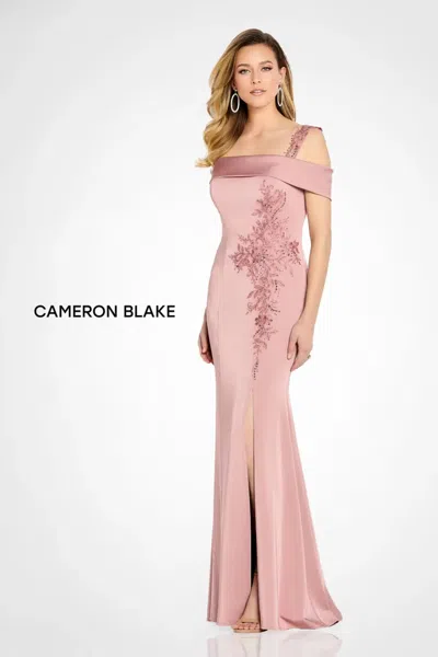 Cameron Blake Cb115 Long Slit Formal Evening Beaded Dress In Brown