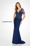 Cameron Blake Cb130 Long Formal Beaded Peplum Mother Of The Bride Dress In Blue