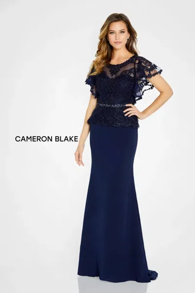 Cameron Blake Cb131 Beaded Long Lace Mother Of The Bride Dress In Blue