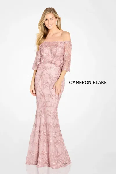 Cameron Blake Cb135 Floral Long Lace Formal Evening Sequin Dress In Pink