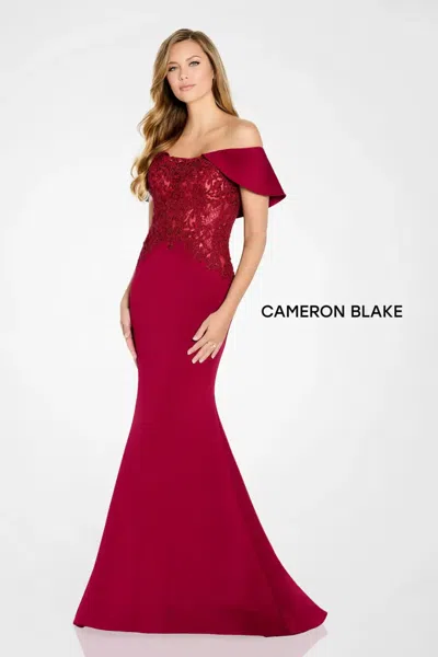 Cameron Blake Cb147 Long Beaded Lace Formal Mermaid Evening Dress In Burgundy
