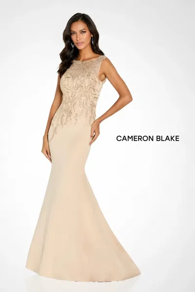Cameron Blake Cb148 Long Formal Floral Mermaid Evening Dress In Gold