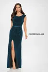 Cameron Blake Cb201 Beaded Long Formal Slit Evening Gown In Blue