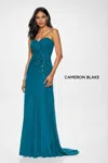 Cameron Blake Cb202 Long A Line Formal Beaded Evening Dress In Blue