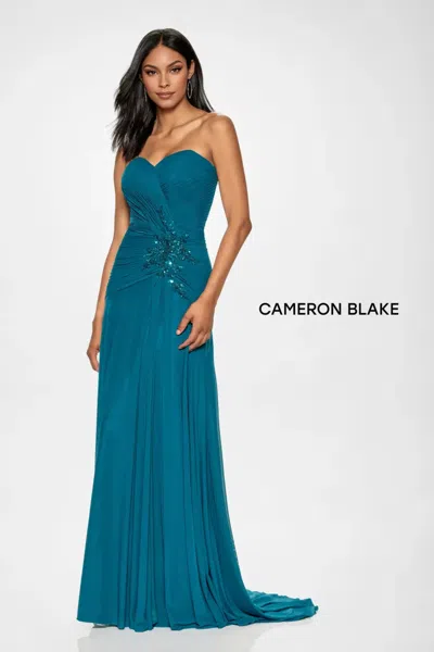 Cameron Blake Cb202 Long A Line Formal Beaded Evening Dress In Blue