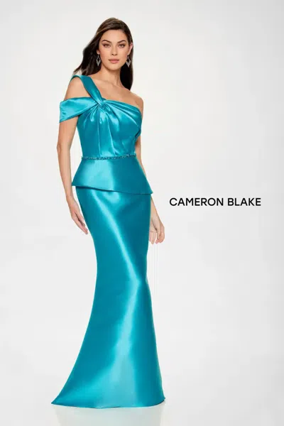 Cameron Blake Cb207 Mermaid Long Formal Beaded Peplum Evening Gown In Blue