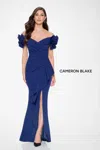 Cameron Blake Cb209 Pleated Long Formal Slit Evening Gown In Blue