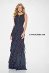 Cameron Blake Cb213 Long Formal Beaded Ruffle Evening Dress In Gray