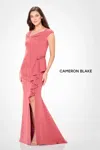 Cameron Blake Cb3232 Beaded Long Ruffle Slit Formal Evening Dress In Orange
