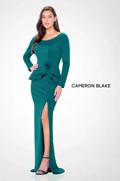 Cameron Blake Cb3235 Long Formal Peplum Evening Dress In Blue