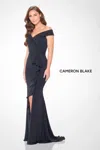 Cameron Blake Cb3236 Formal Slit Long Ruffle Pleated Evening Dress In Black