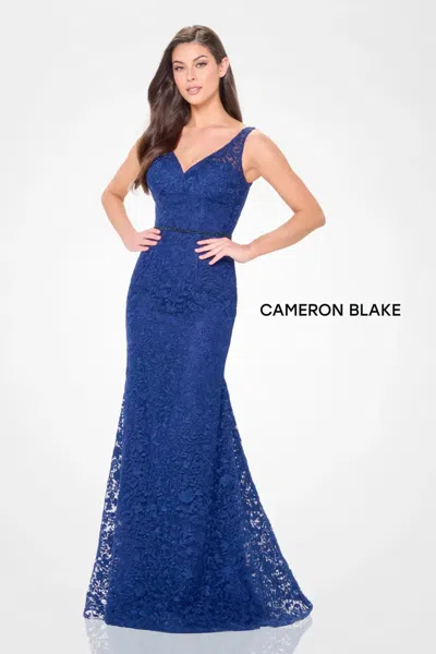 Cameron Blake Cb3238 Mermaid Long Lace Formal Evening Dress In Blue