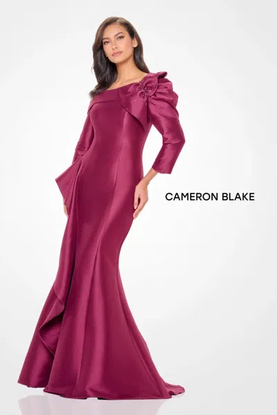 Cameron Blake Cb3243 Formal Long Beaded Ruffle Evening Dress In Purple