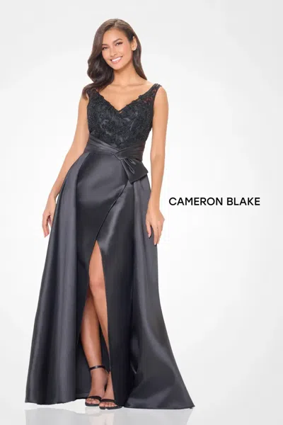 Cameron Blake Cb3244 Long Beaded Lace Formal A Line Evening Dress In Black