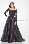 Cameron Blake Cb3249 Ball Gown Long Slit Formal Evening Dress In Black