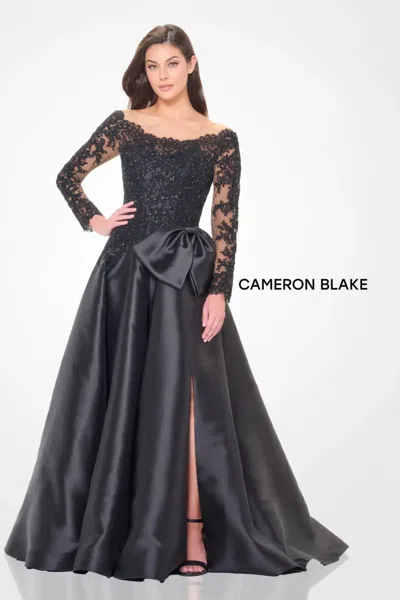 Cameron Blake Cb3249 Ball Gown Long Slit Formal Evening Dress In Black