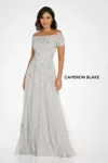 Cameron Blake Cb751 A Line Beaded Long Formal Sequin Dress In Silver