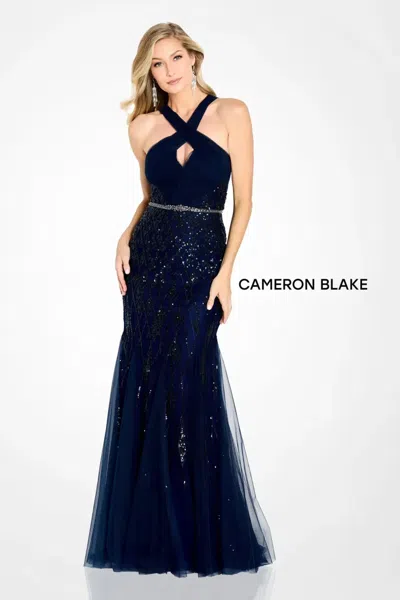 Cameron Blake Cb759 Long Formal Sequin Evening Dress In Blue