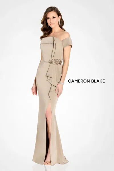 Cameron Blake Cb761 Formal Long Sequin Slit Evening Dress In Brown