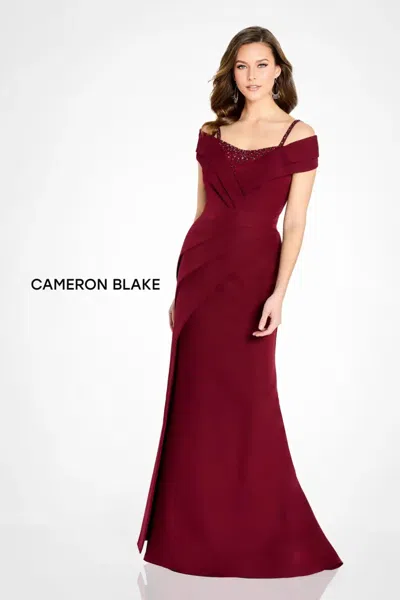 Cameron Blake Cb762 Beaded Long A Line Formal Evening Sequin Dress In Burgundy