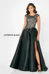 Cameron Blake Cb778 Long A Line Formal Evening Floral Applique Dress In Black