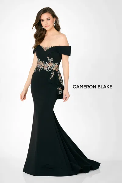 Cameron Blake Cb779 Long Formal Floral Lace Applique Evening Mermaid Dress In Black