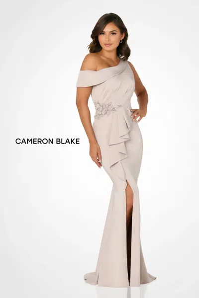 Cameron Blake Cb782 Long Formal Ruffle Evening Dress In Gray