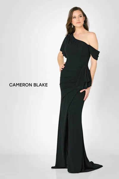 Cameron Blake Cb788 Formal Long Metallic A Line Evening Dress In Black