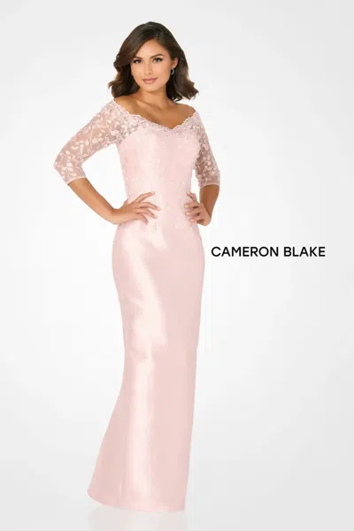 Cameron Blake Cb795 A Line Long Formal Floral Applique Evening Dress In Pink