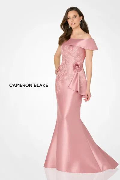 Cameron Blake Cb797 Formal Long Floral Lace Applique Evening Dress In Pink