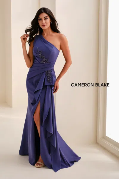 Cameron Blake Cb822 Long Formal Beaded Lace Applique Dress In Blue