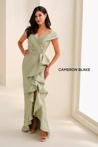Cameron Blake Cb823 Long Formal Beaded Applique Evening Dress In Green