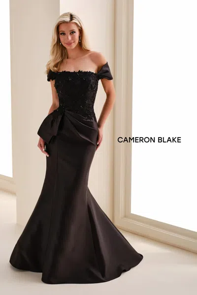Cameron Blake Cb829 Long Mermaid Lace Applique Formal Dress In Black