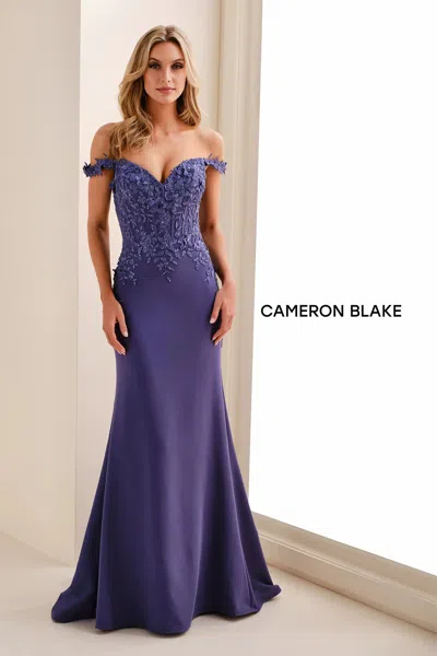 Cameron Blake Cb834 Long Floral Lace Applique Formal Dress In Blue