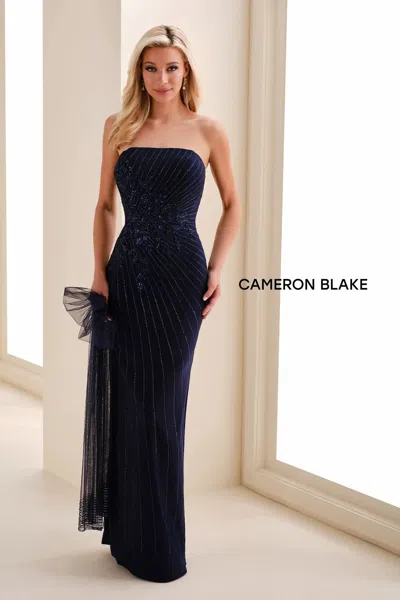 Cameron Blake Cb835 Long Formal Fitted Dress In Blue