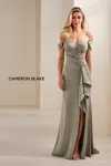 Cameron Blake Cb902 Long Formal Beaded Applique Mermaid Evening Gown In Green
