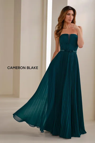 Cameron Blake Cb903 Pleated Long Formal Beaded A Line Evening Gown In Blue
