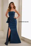 Cameron Blake Cb909 Long Mermaid Formal Pleated Evening Gown In Blue