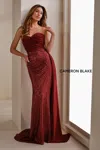 Cameron Blake Cb914 Sequin Long Formal Fitted Evening Gown In Burgundy