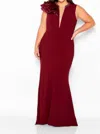 Cameron Blake Deep V-neck Flare Dress In Wine In Red