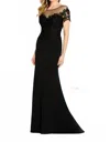 Cameron Blake Illusion Bateau Lace Evening Gown In Black In Black