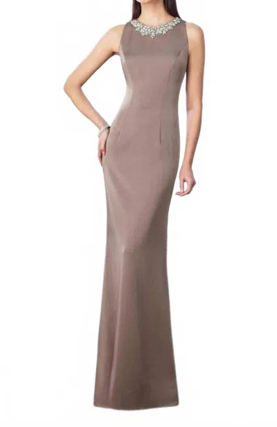 Cameron Blake Mob Keyhole Back Dress In Taupe In Brown