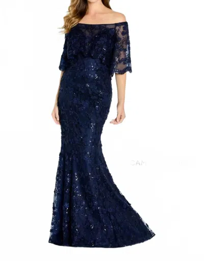 Cameron Blake Off Shoulder Floral Lace Mother Of The Bride Dress In Navy In Blue