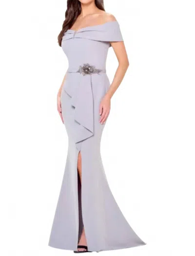 Cameron Blake Off The Shoulder A-line Dress In Platinum In Silver